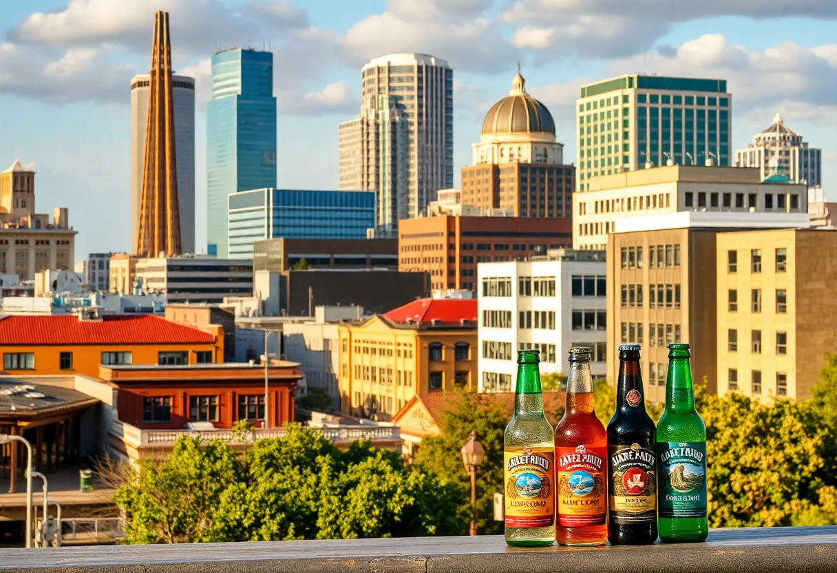 Austin city skyline with beverage products highlighted