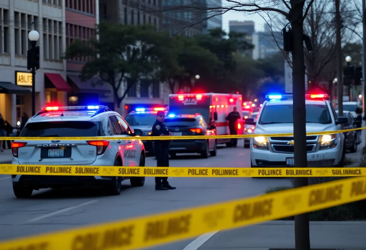 Crime scene in downtown Austin with police presence