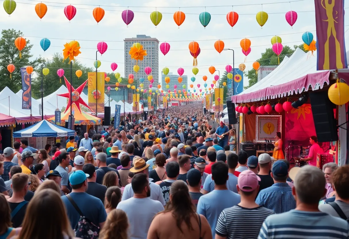 Crowd enjoying the Austin festivals with music and festivities.