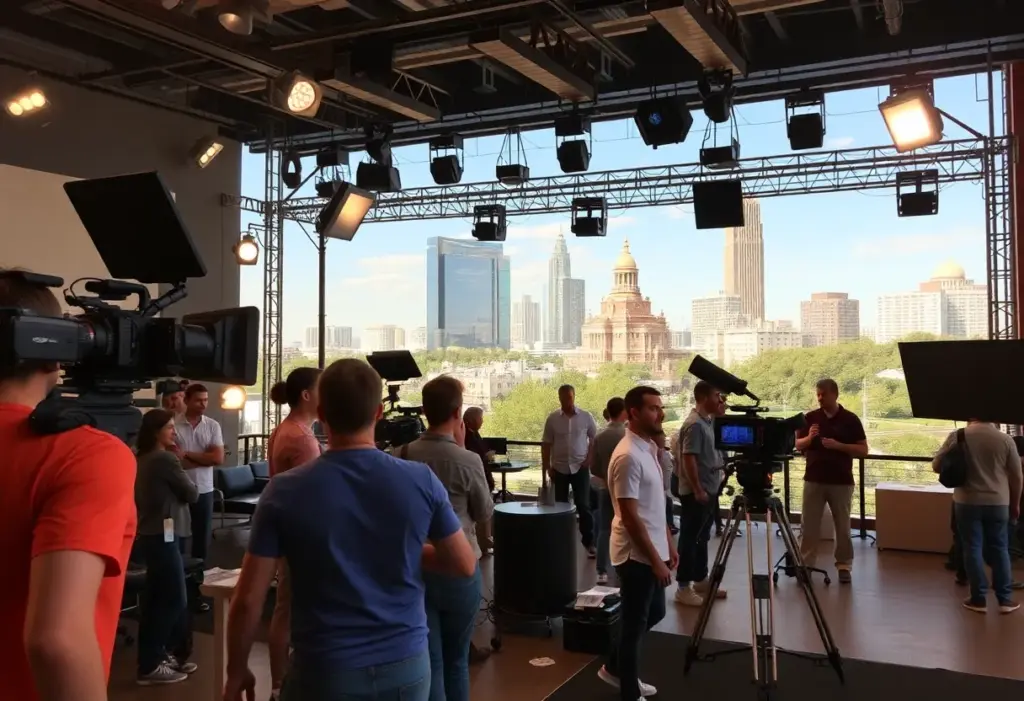 Film crew working on the set of Brothers in Austin, Texas