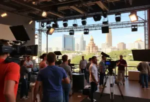 Film crew working on the set of Brothers in Austin, Texas