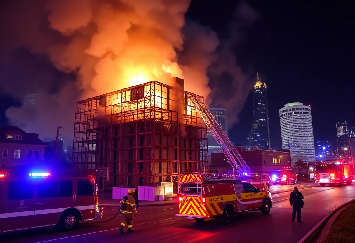 Firefighters responding to a construction site fire in Austin