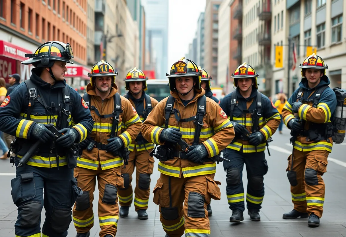 Austin firefighters working together during a training drill