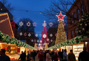 Festive scene of Austin's holiday events with lights and community participation.