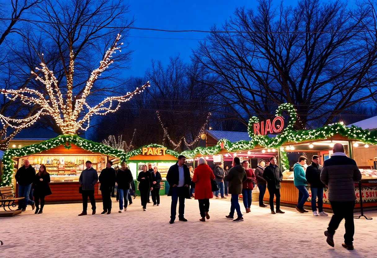People celebrating holiday events in Austin with festive decorations and lights.
