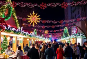 Festive holiday celebration in Austin with colorful decorations