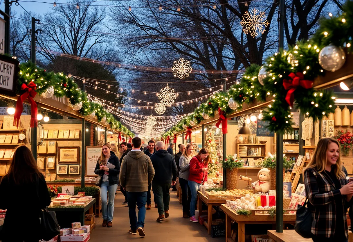 People shopping at a holiday market in Austin, Texas