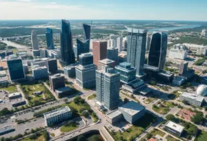 Aerial view of the proposed redevelopment project in Austin