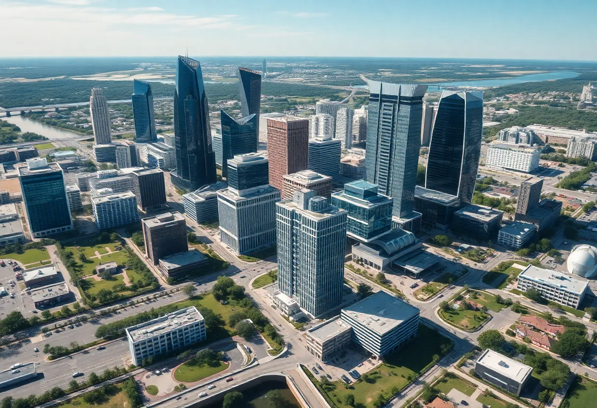 Aerial view of the proposed redevelopment project in Austin