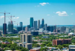 Panoramic view of Austin with construction of new rental units