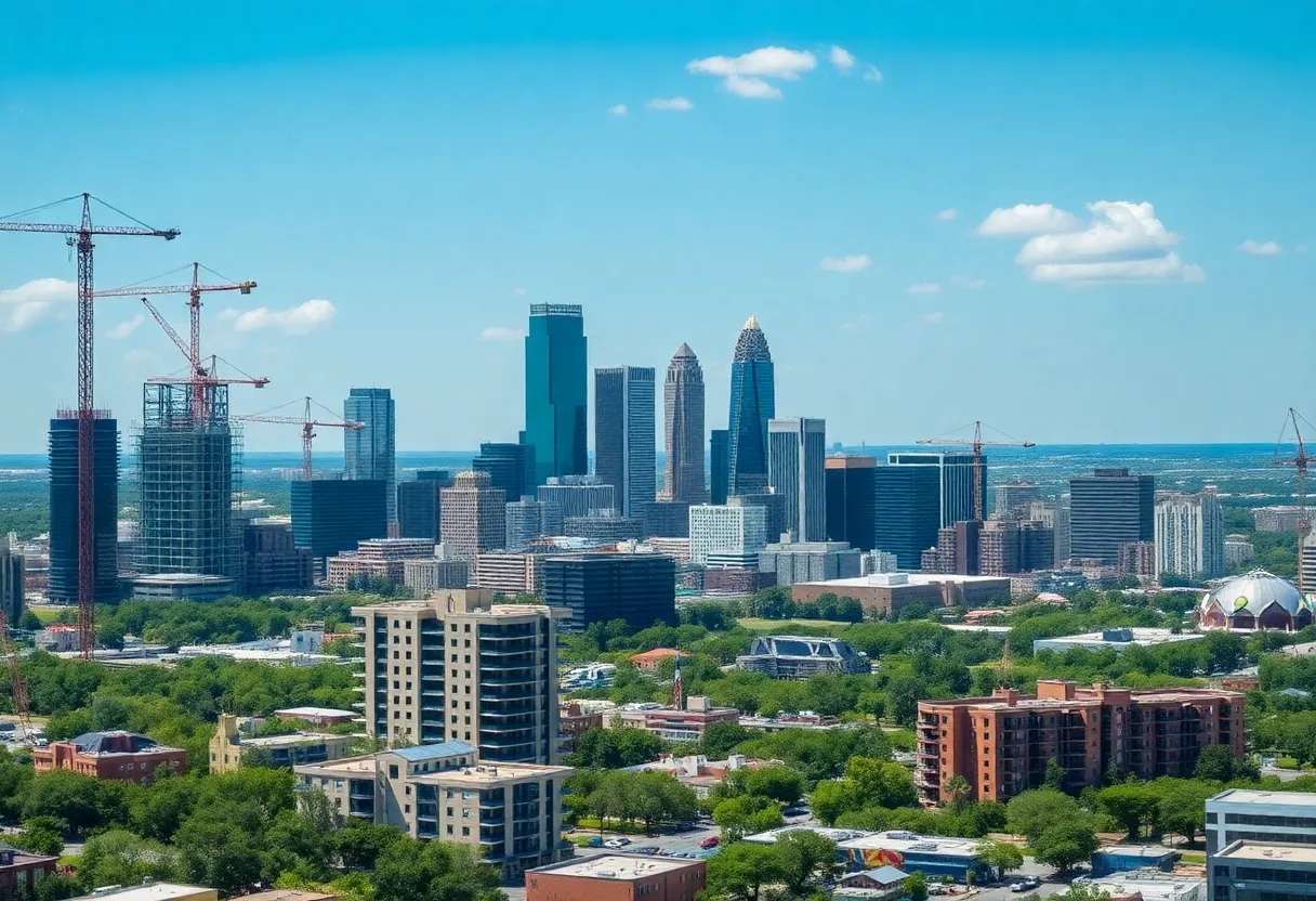 Panoramic view of Austin with construction of new rental units