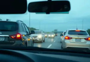 A road rage incident captured on the MoPac Expressway during daylight hours.