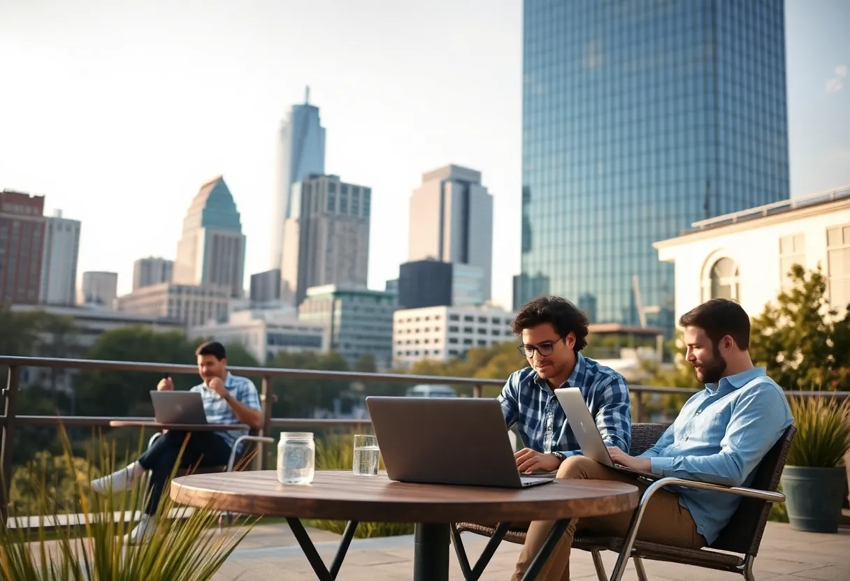 Vibrant Austin cityscape with self-employed individuals at work.