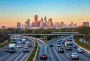 Heavy traffic congestion on a road in Austin, Texas
