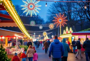 Families enjoying the holiday lights at Austin Trail of Lights
