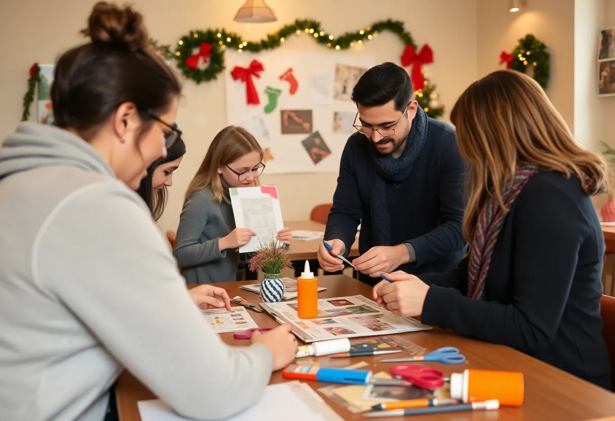 Parents and caregivers creating vision boards at a workshop in Austin