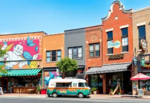 Collage of Austin's local businesses showcasing unique shop fronts and cultural elements.