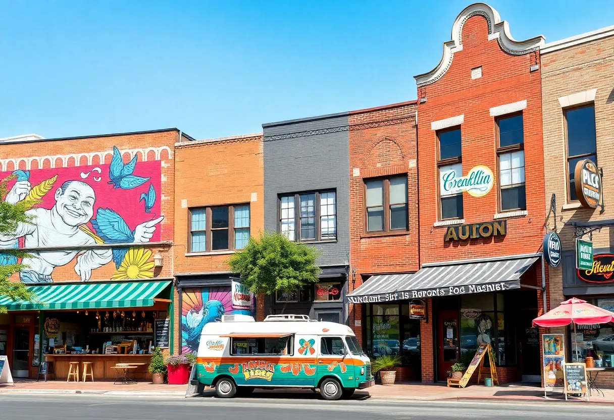 Collage of Austin's local businesses showcasing unique shop fronts and cultural elements.