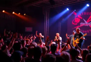 A lively performance by Béton Armé at a punk rock concert with an engaged audience.