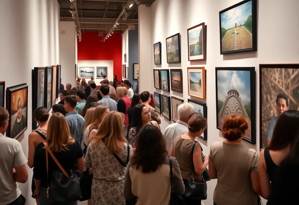 Art exhibition showcasing photography and paintings exploring memory and reality.