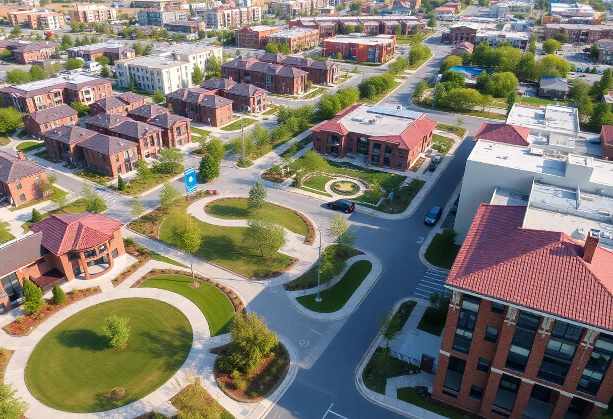 Aerial view of Brooks mixed-use community in San Antonio