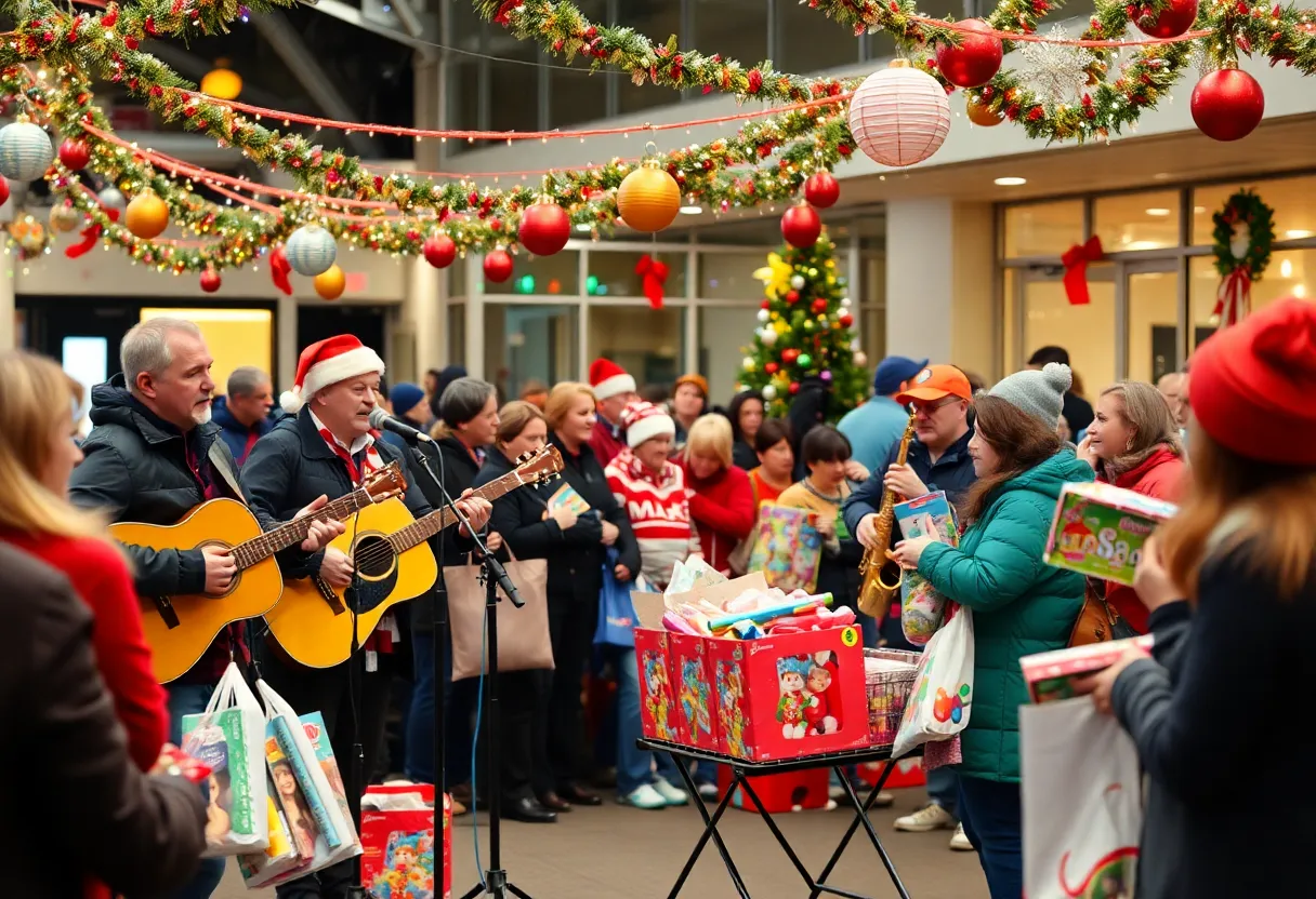 Community members gathering for the Brown Santa Toy Drive event.