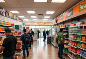Interior of Buc-ee's convenience store filled with customers and various products on display