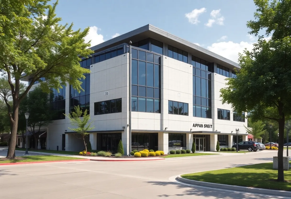 Exterior view of the new defense technology headquarters in Buda, Texas, showcasing modern architecture.