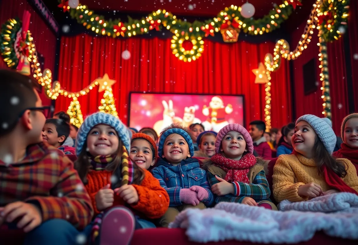 Families enjoying a special effects screening of Elf at the Bullock Museum