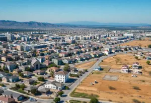 An urban view of California highlighting housing developments and empty plots.