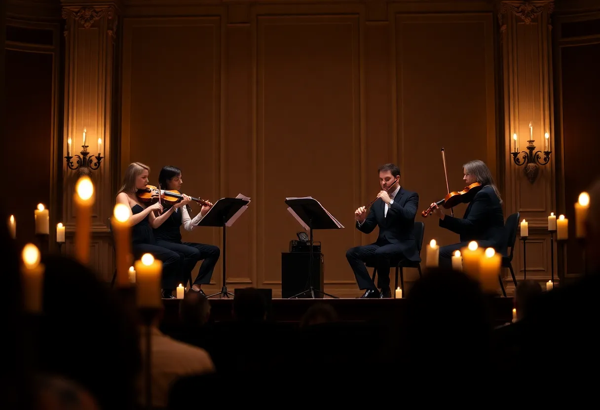 Austin Camerata String Quartet performing a candlelight tribute to Fleetwood Mac