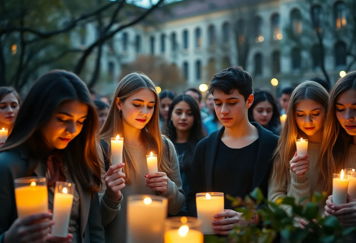 Students gathering for a vigil in memory of Brianna Aguilera