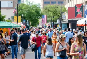 Community event in Central Austin, Texas, filled with people and activities.