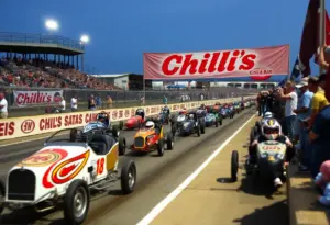 Exciting racing scene from the Chili Bowl Nationals sponsored by Chili's Grill & Bar