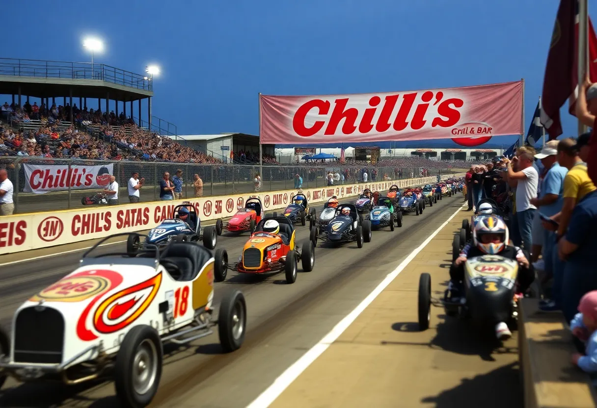 Exciting racing scene from the Chili Bowl Nationals sponsored by Chili's Grill & Bar