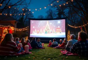 Families enjoying a holiday movie at ChiTown Drive-In