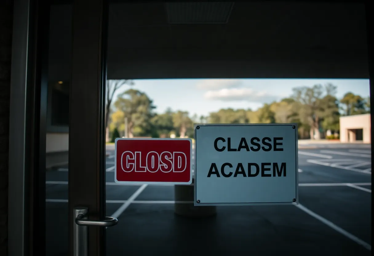 Closed sign on the door of Austin Massage Academy