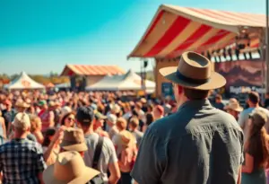 Crowd enjoying Country Thunder Wisconsin festival with musicians performing on stage.