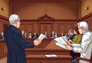 Courtroom with grand jury discussing Epstein investigation documents.