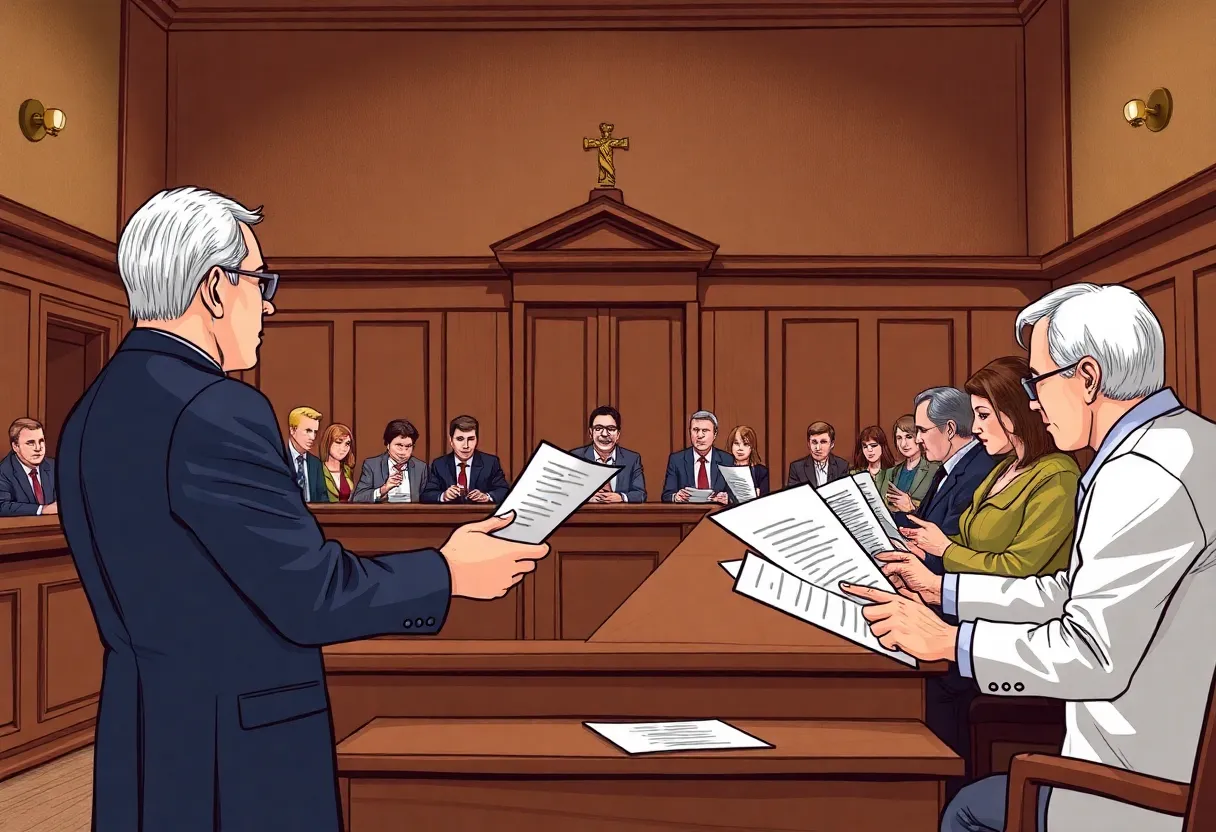 Courtroom with grand jury discussing Epstein investigation documents.