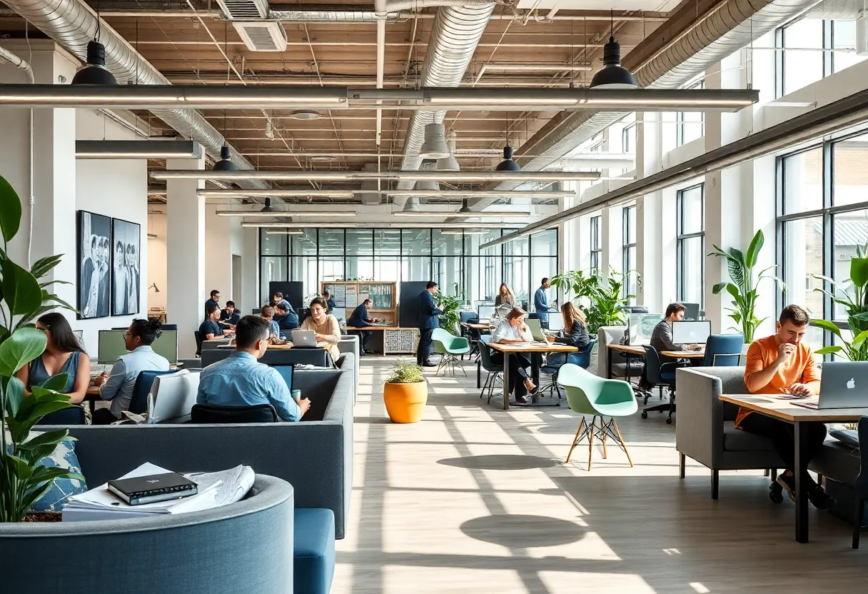 Diverse individuals collaborating in a coworking space