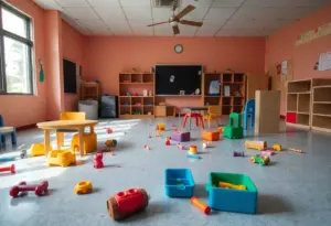 An empty daycare classroom indicating safety issues