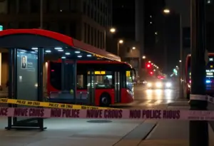 Crime scene at a downtown bus stop in Austin