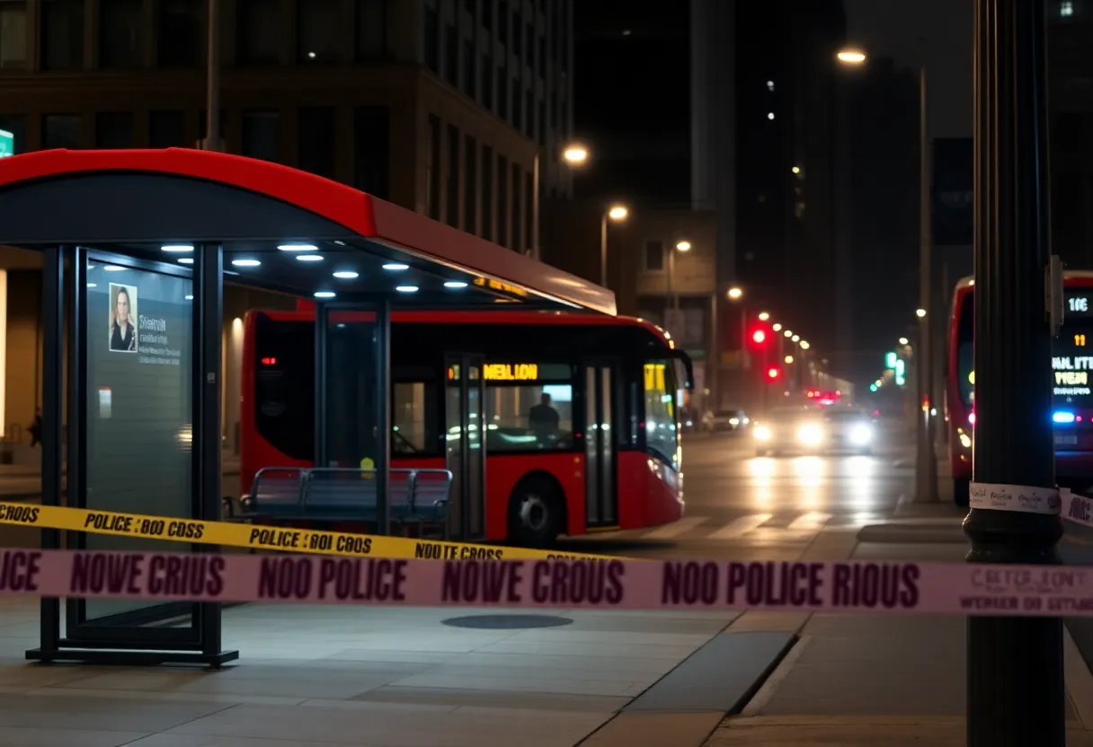 Crime scene at a downtown bus stop in Austin