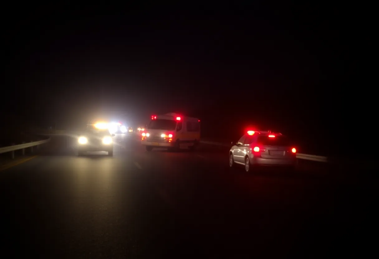 Scene of a fatal DUI crash on a Texas highway with emergency vehicles