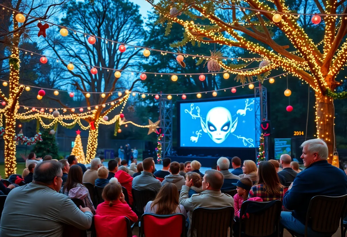 Families enjoying the Elf movie party at ZooLights in Austin