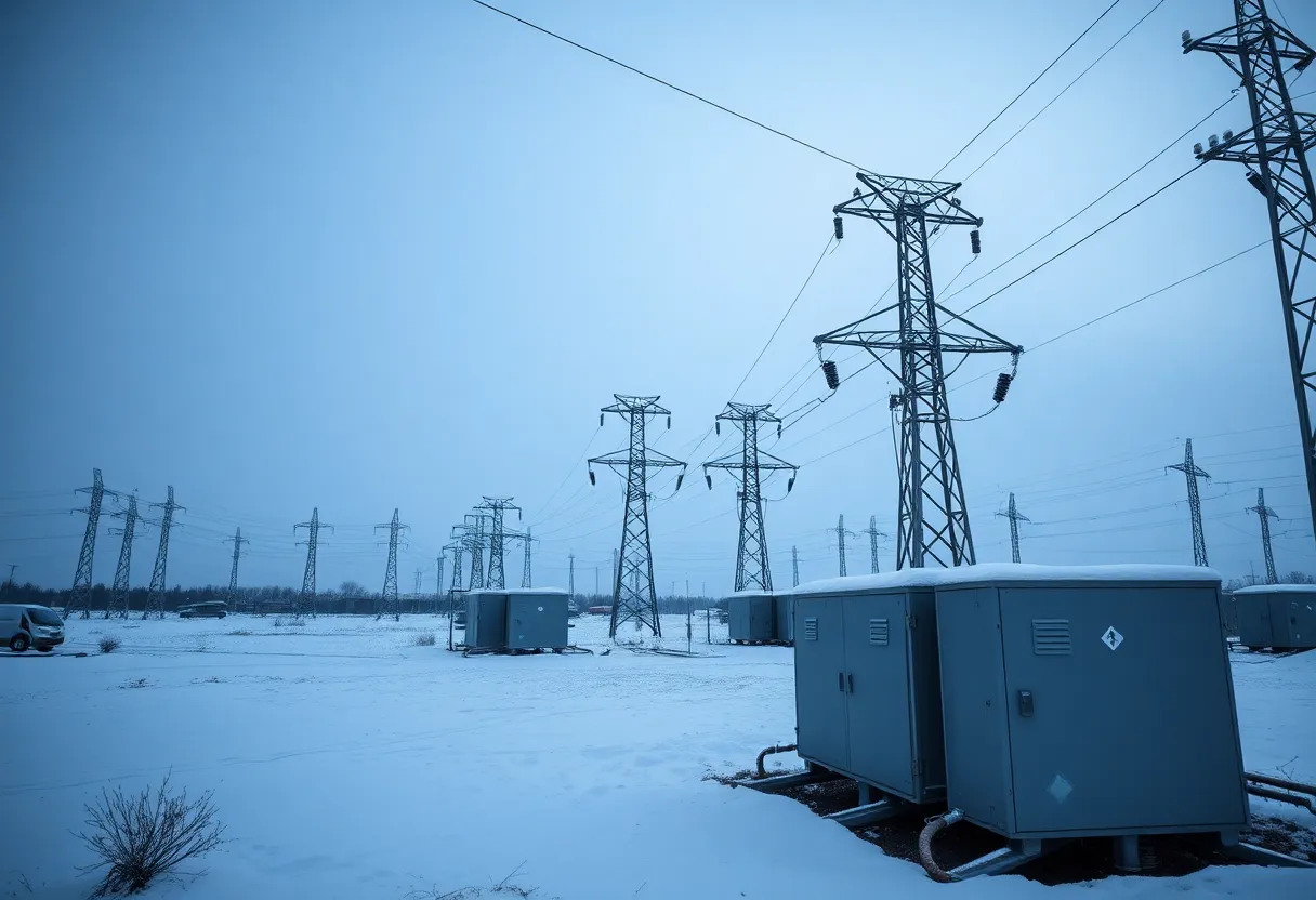 Power grid during winter showing resilience against weather conditions