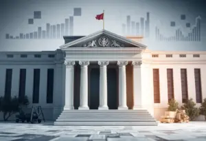 Abstract representation of the Federal Reserve with economic symbols