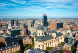 Cityscape depicting financial governance and transparency efforts in Texas.