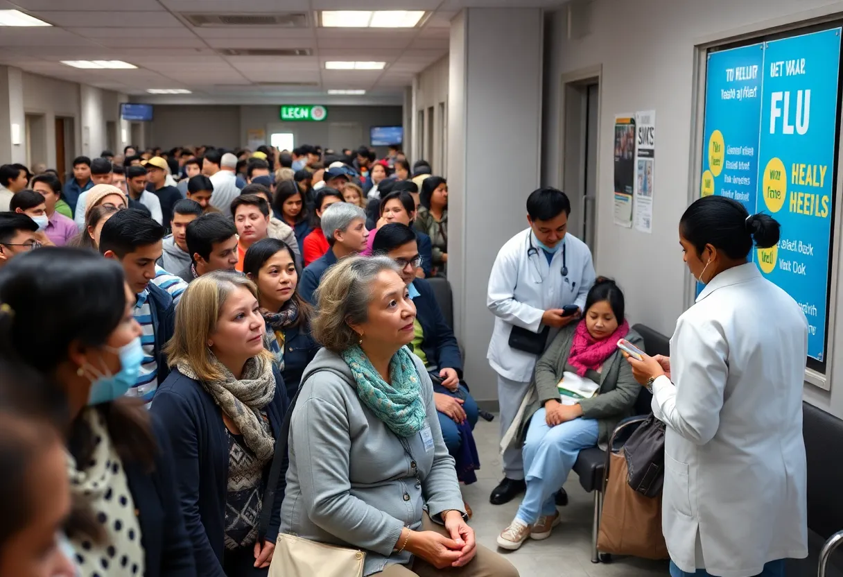Hospital scene during flu season in Texas with patients and healthcare workers
